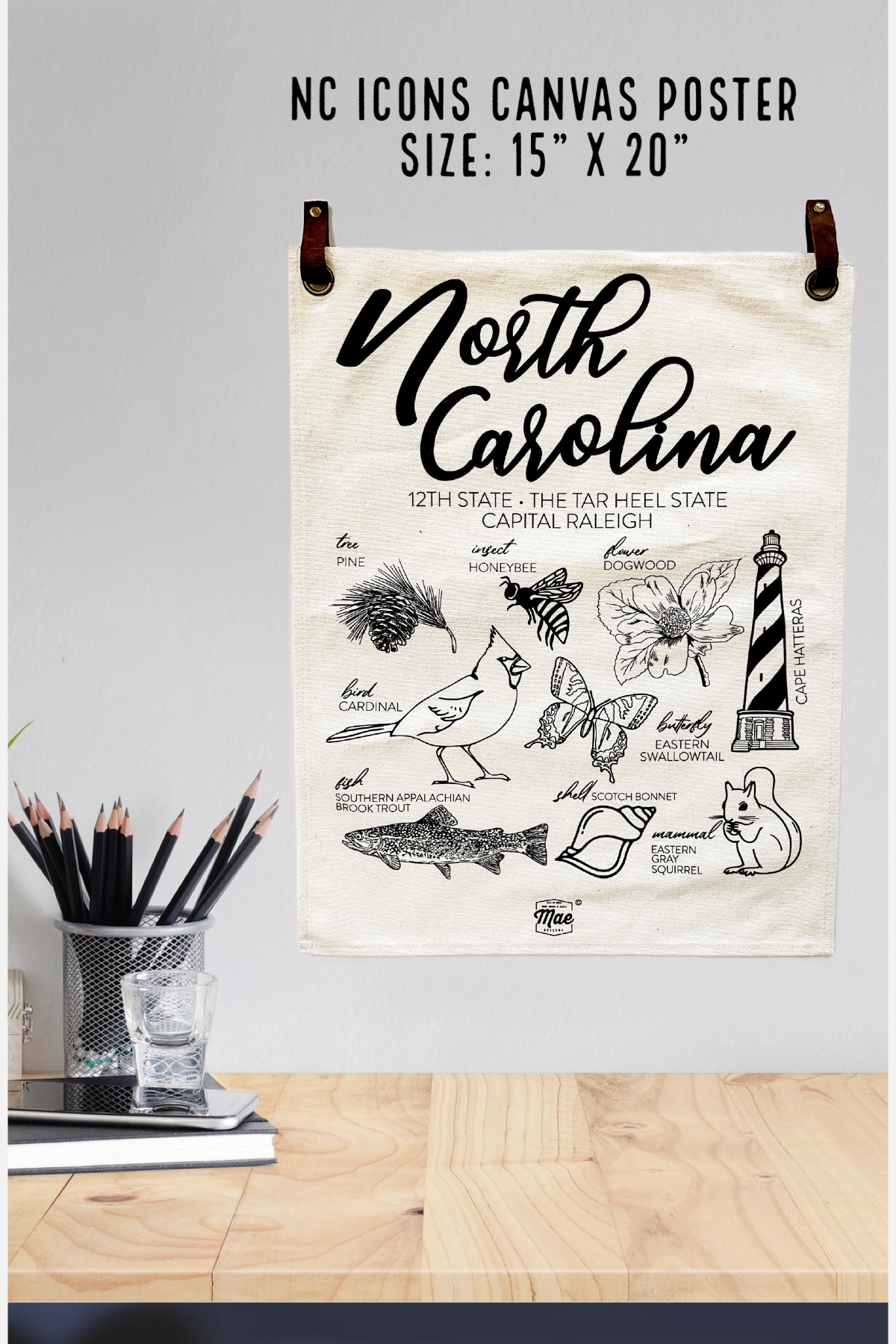 North Carolina Hand Drawn Icons Canvas