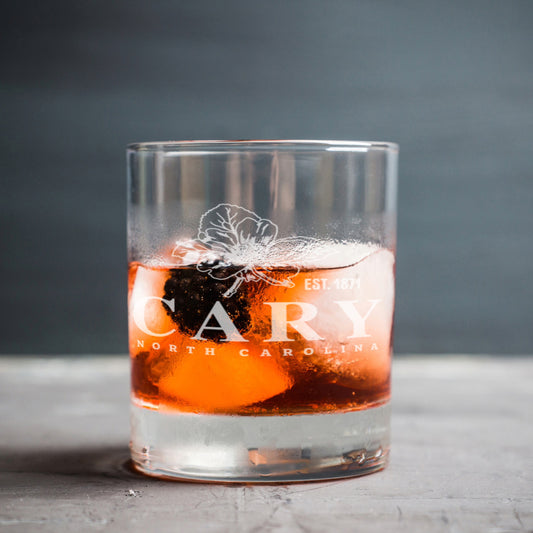 Cary NC with Dogwood Rocks Glass