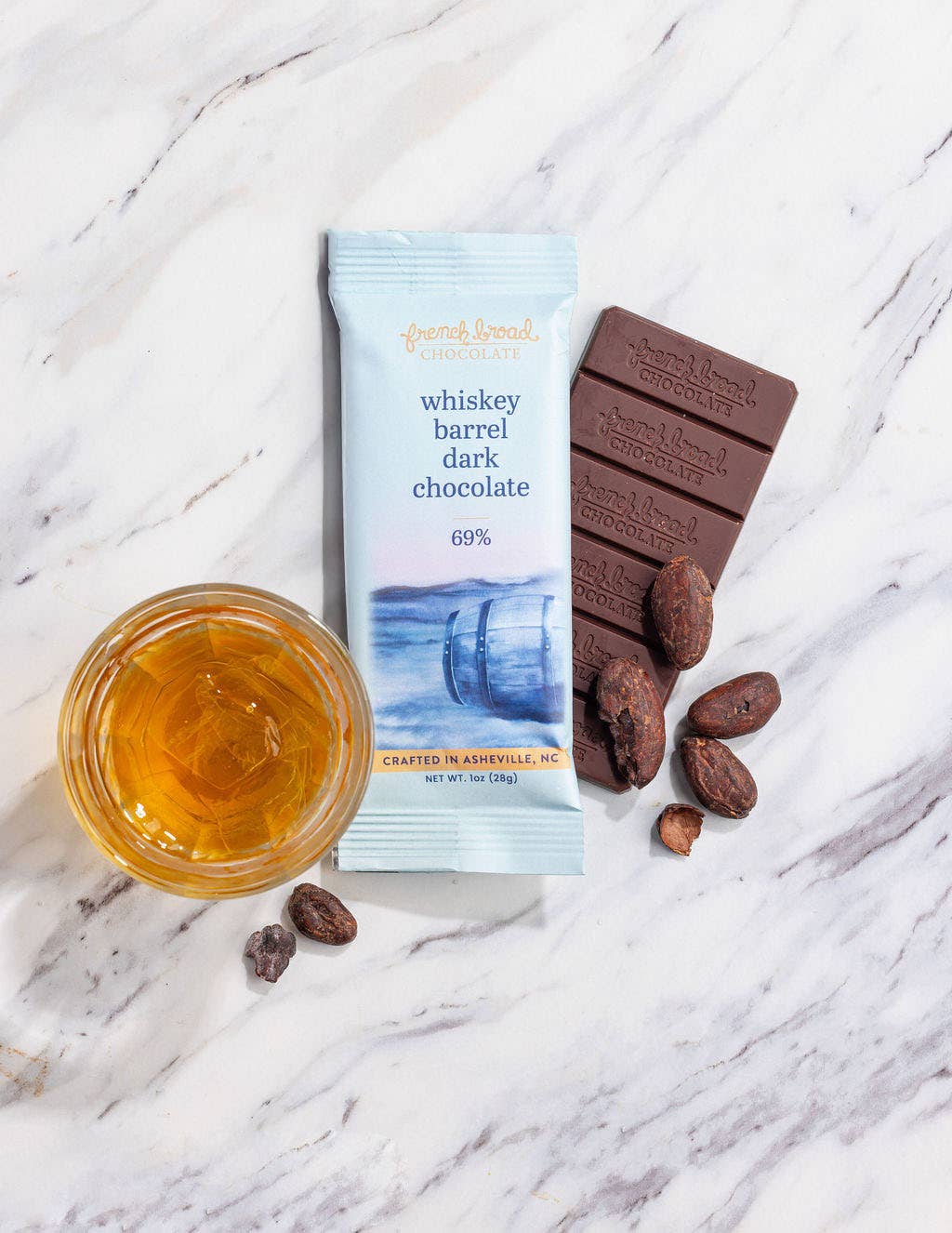 French Broad Chocolate - Whiskey Barrel with Smoked Salt Chocolate Bar 69% - 28g