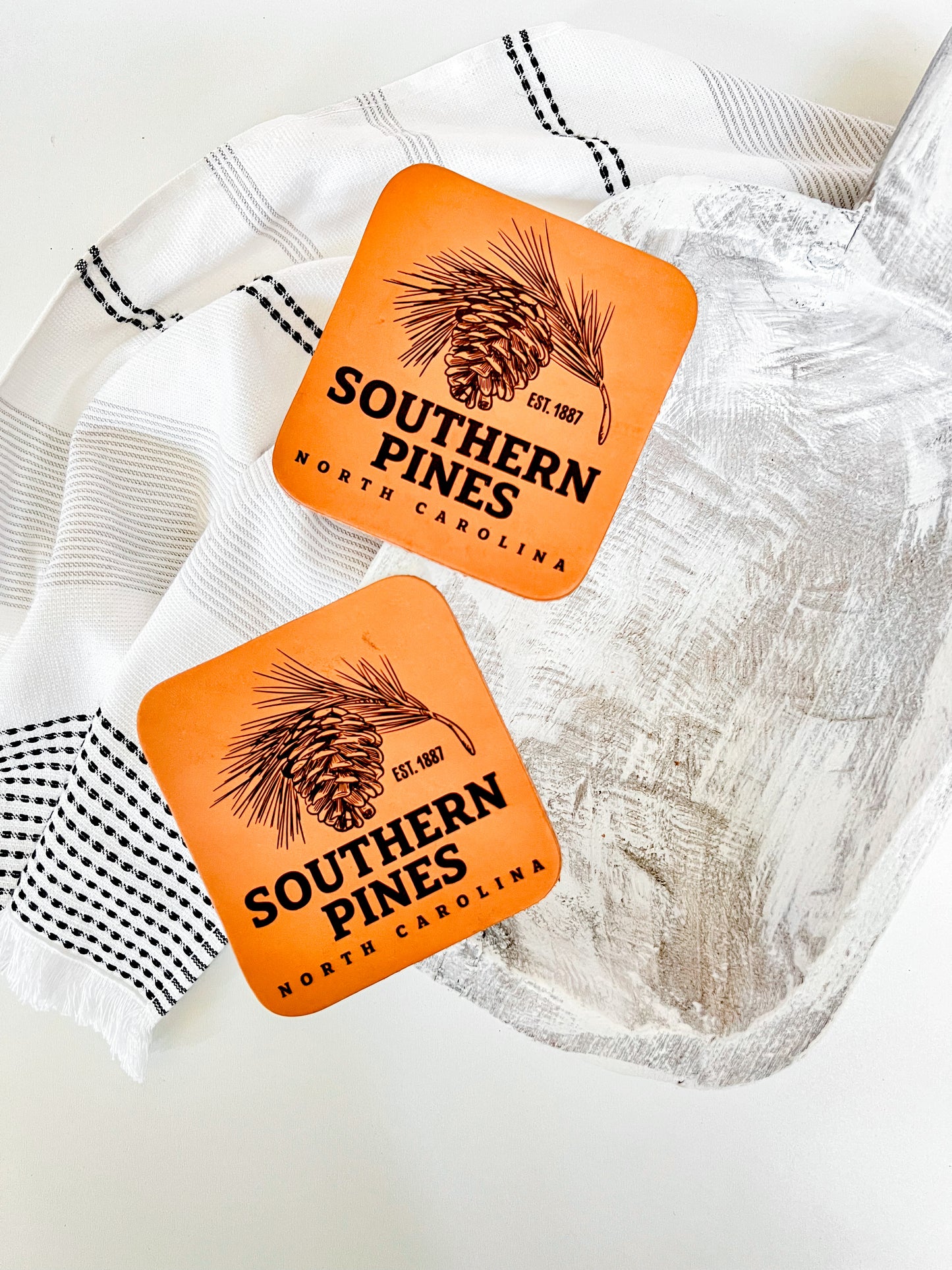 Southern Pines, NC Leather Coaster