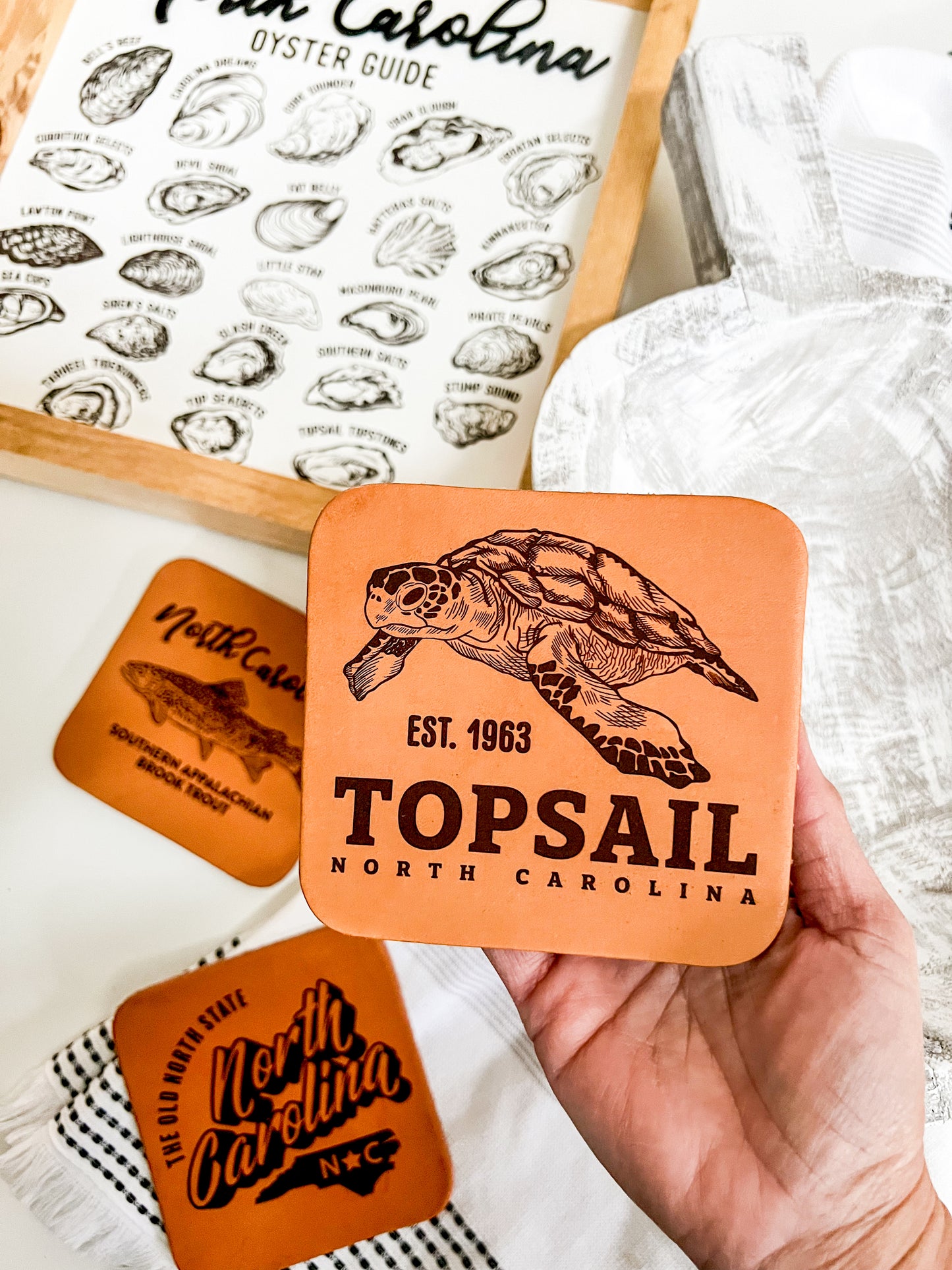 Topsail, NC Leather Coaster