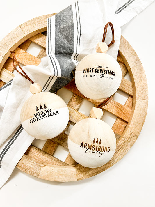 Custom Family Two Tone Wooden Ball Ornament