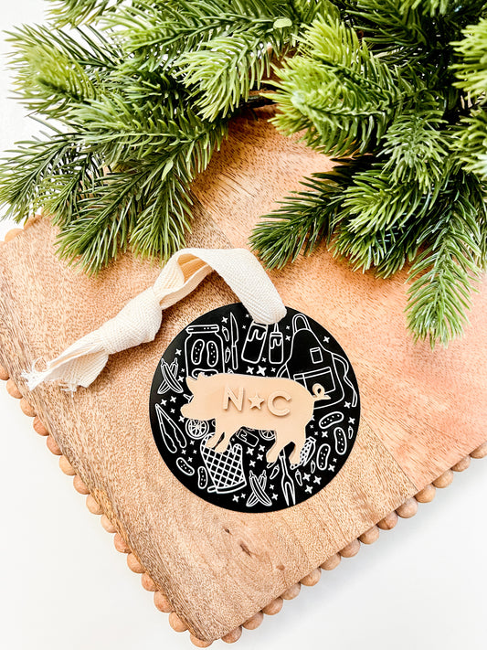NC BBQ Pig Metal Ornament