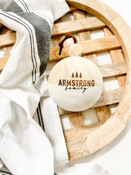 Custom Family Two Tone Wooden Ball Ornament