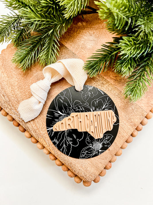 NC Dogwood State Map Metal Ornament