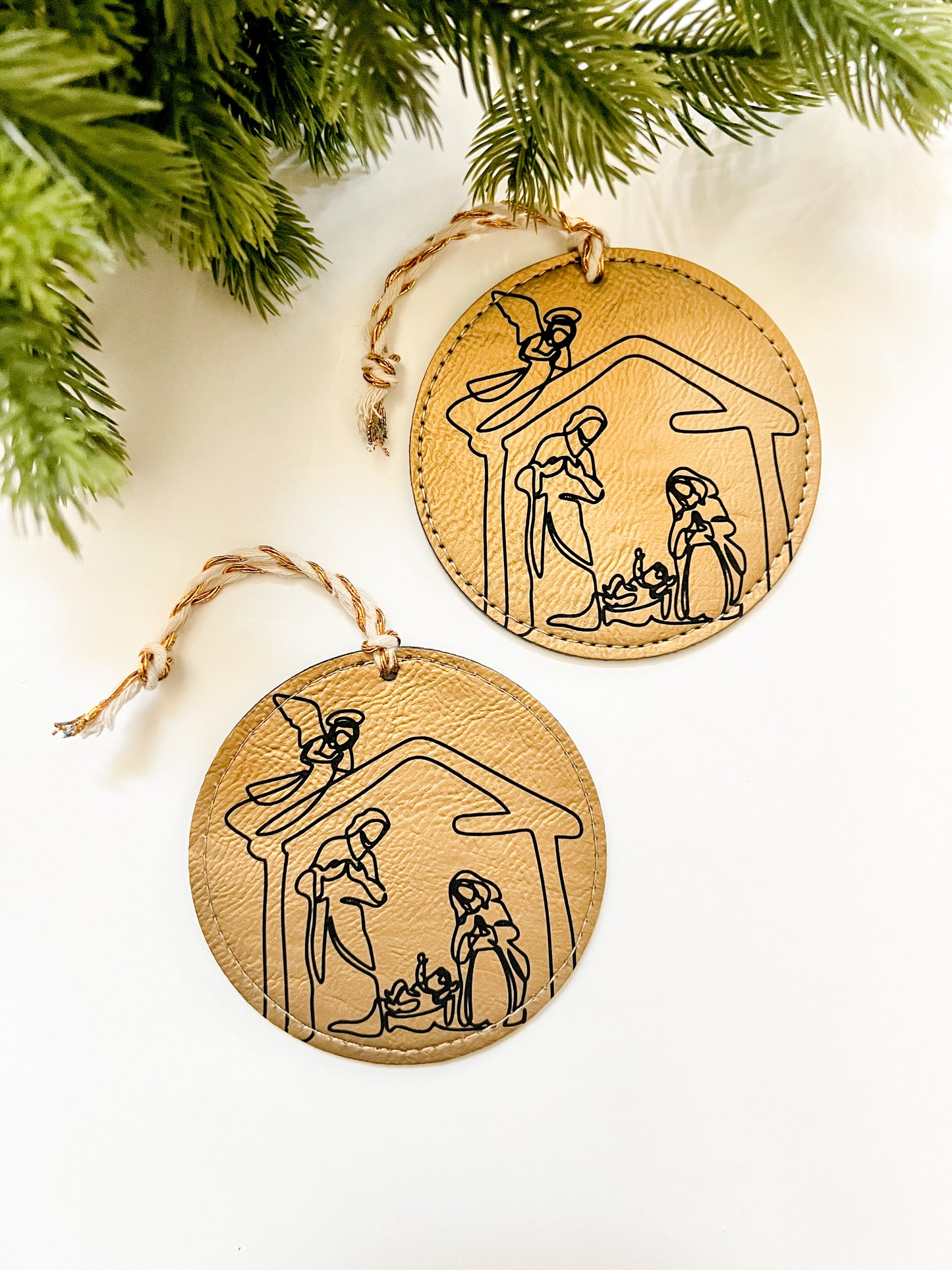 Modern Nativity Scene Leather Ornament