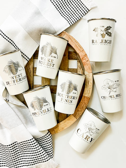 Southern Pines Engraved White Pint Cup