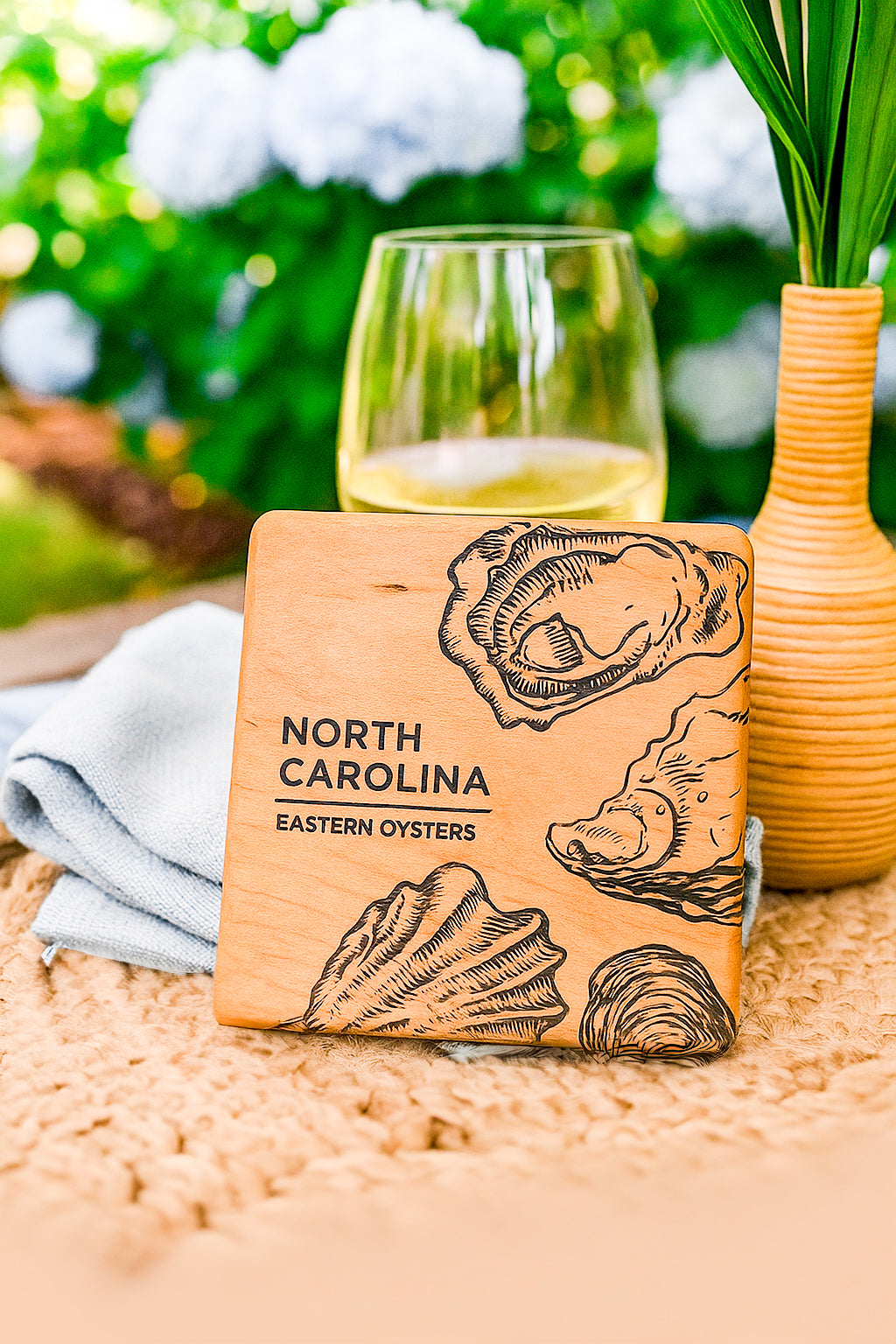 NC Eastern Oyster Engraved Square Wood Coaster