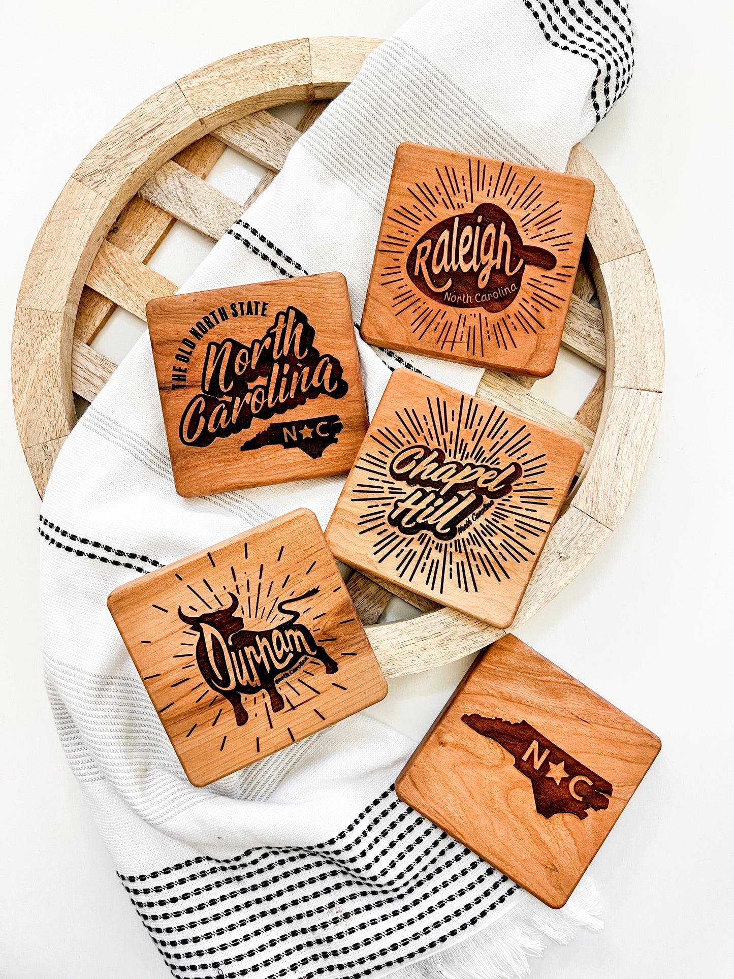 Retro Raleigh Engraved Square Wood Coaster