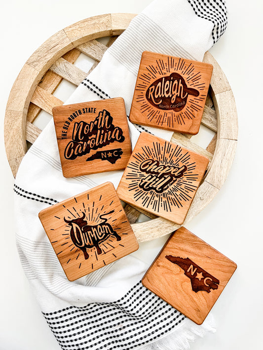 The Old North State NC Engraved Square Wood Coaster