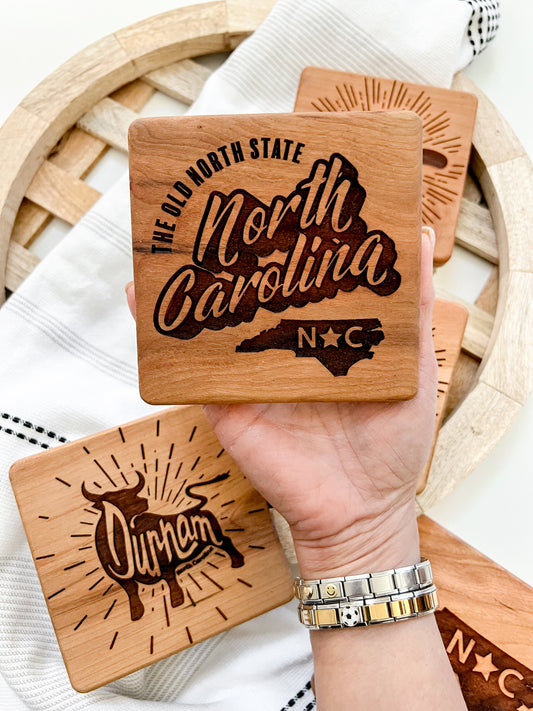 The Old North State NC Engraved Square Wood Coaster