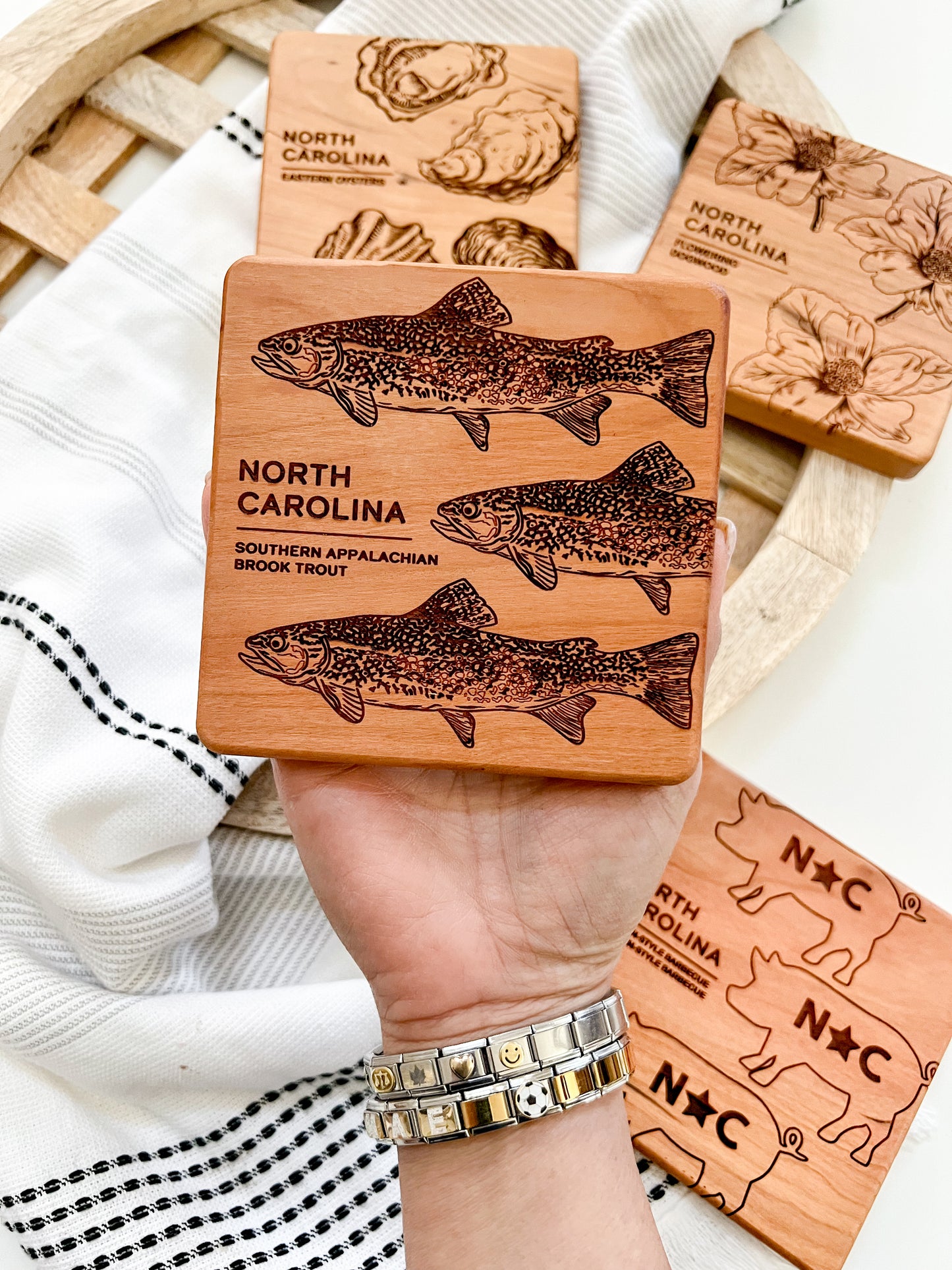 Southern Appalachian Brook Trout Engraved Square Wood Coaster