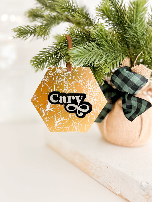 Custom Hometown Gold Metal Ornament