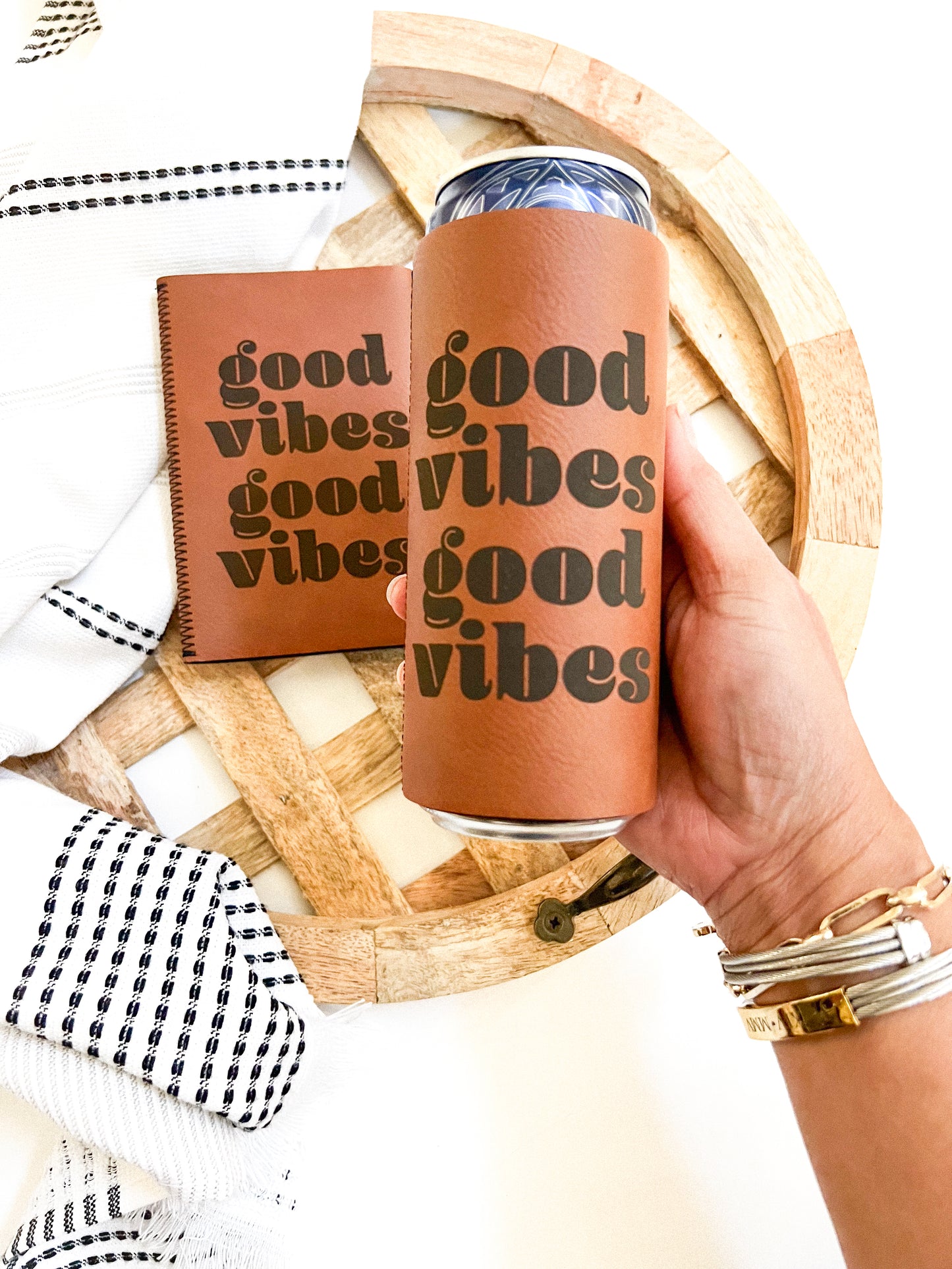 Good Vibes Beverage Leather Holder