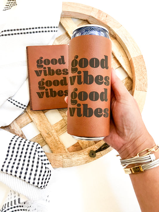 Good Vibes Beverage Leather Holder