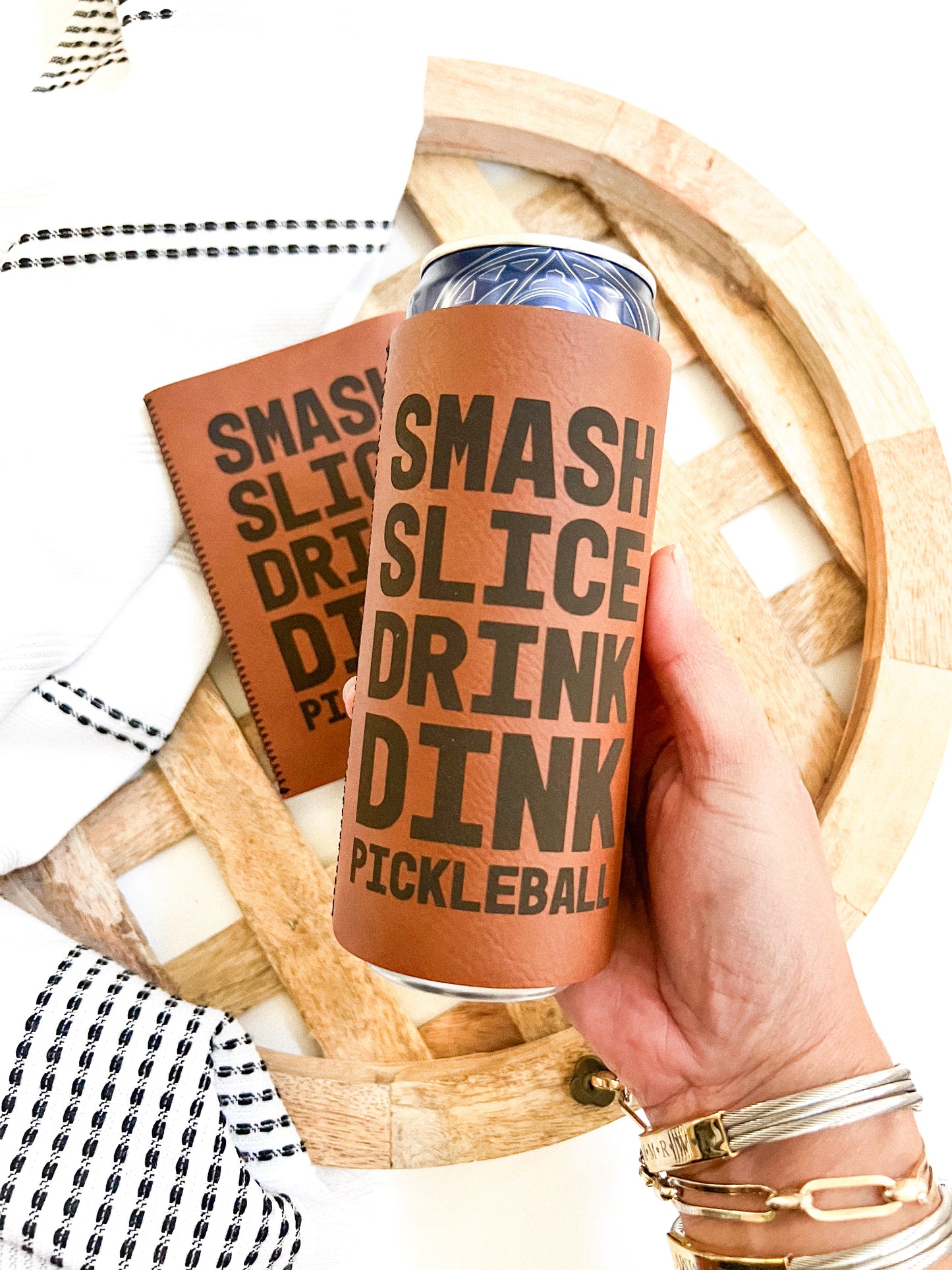 Pickleball Beverage Leather Holder