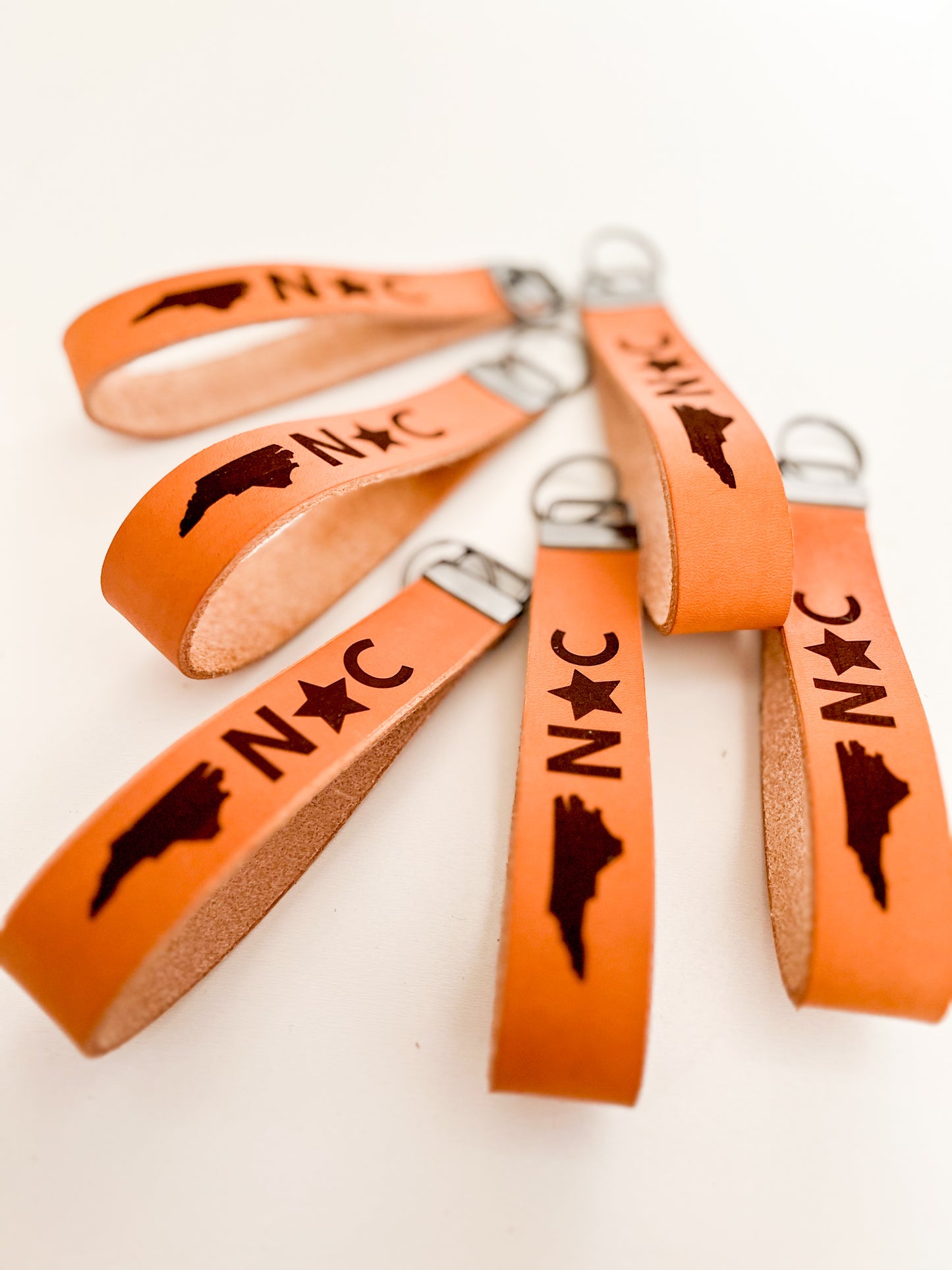 NC Map Leather Wristlet Keychain