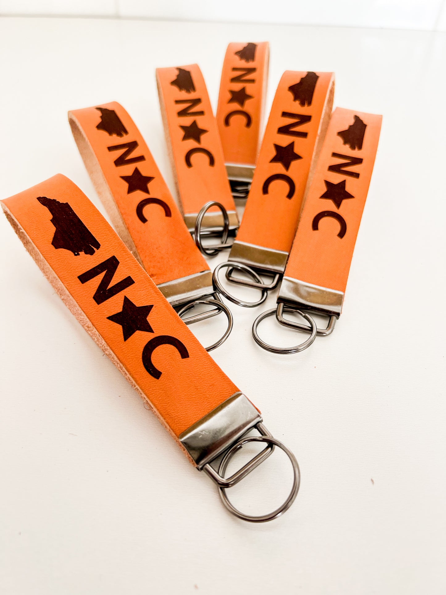 NC Map Leather Wristlet Keychain