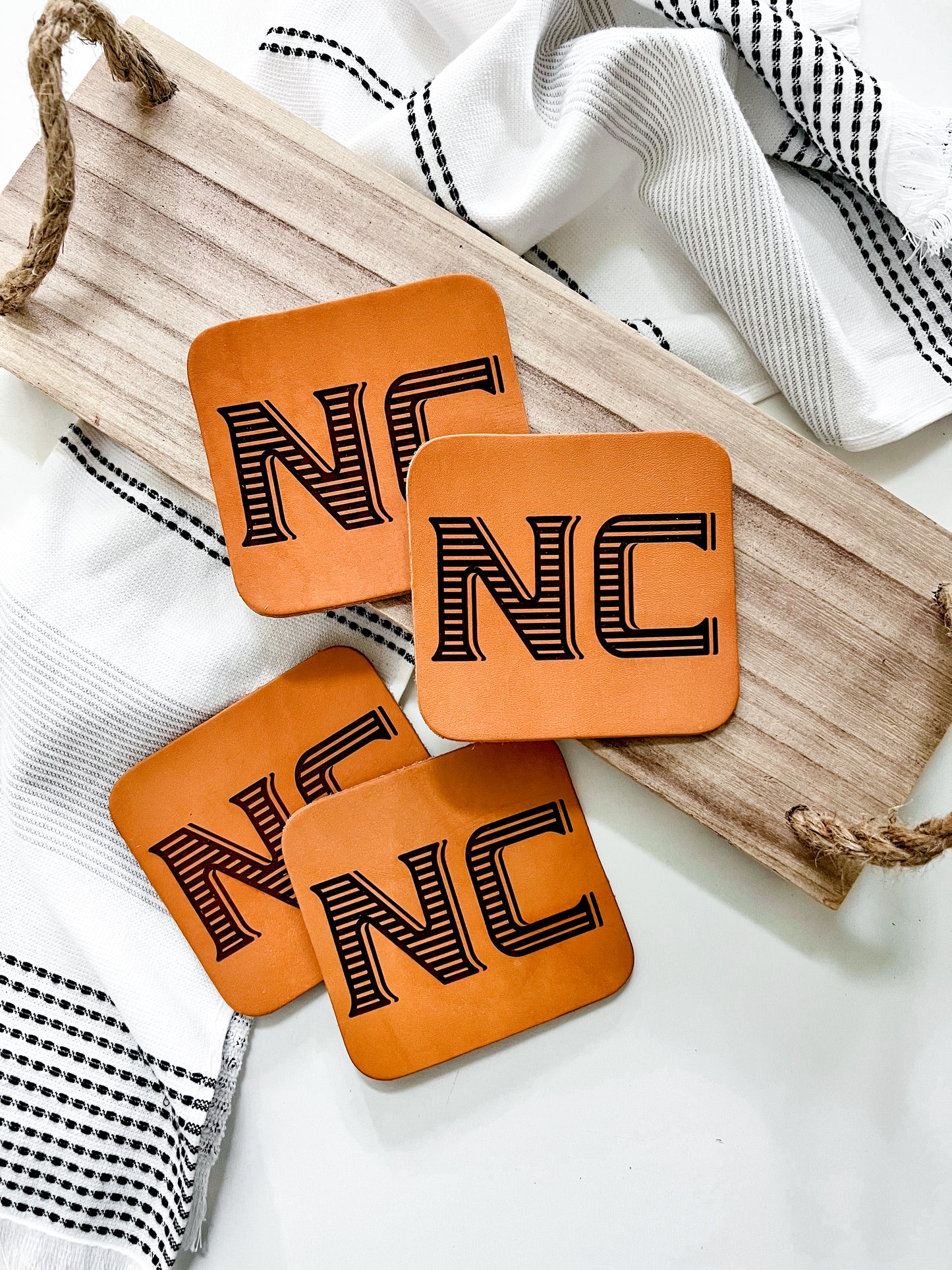 NC Vintage Block Letters Leather Coaster