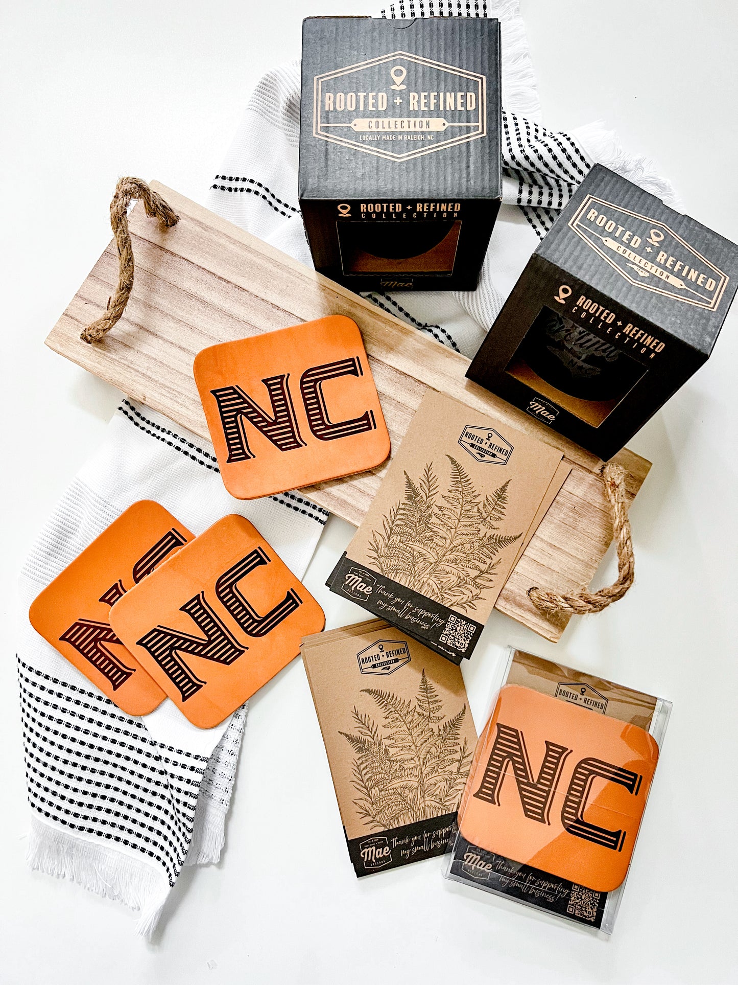 NC Vintage Block Letters Leather Coaster