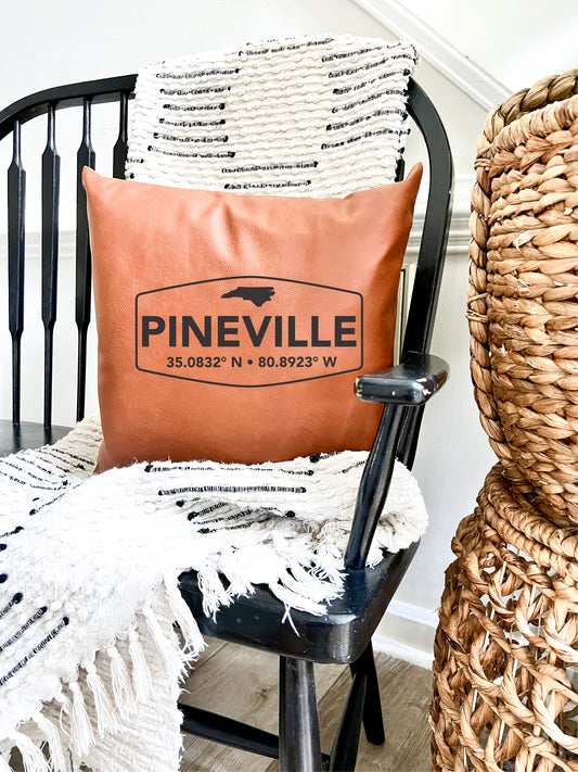 Pineville Coordinates Leather Pillow