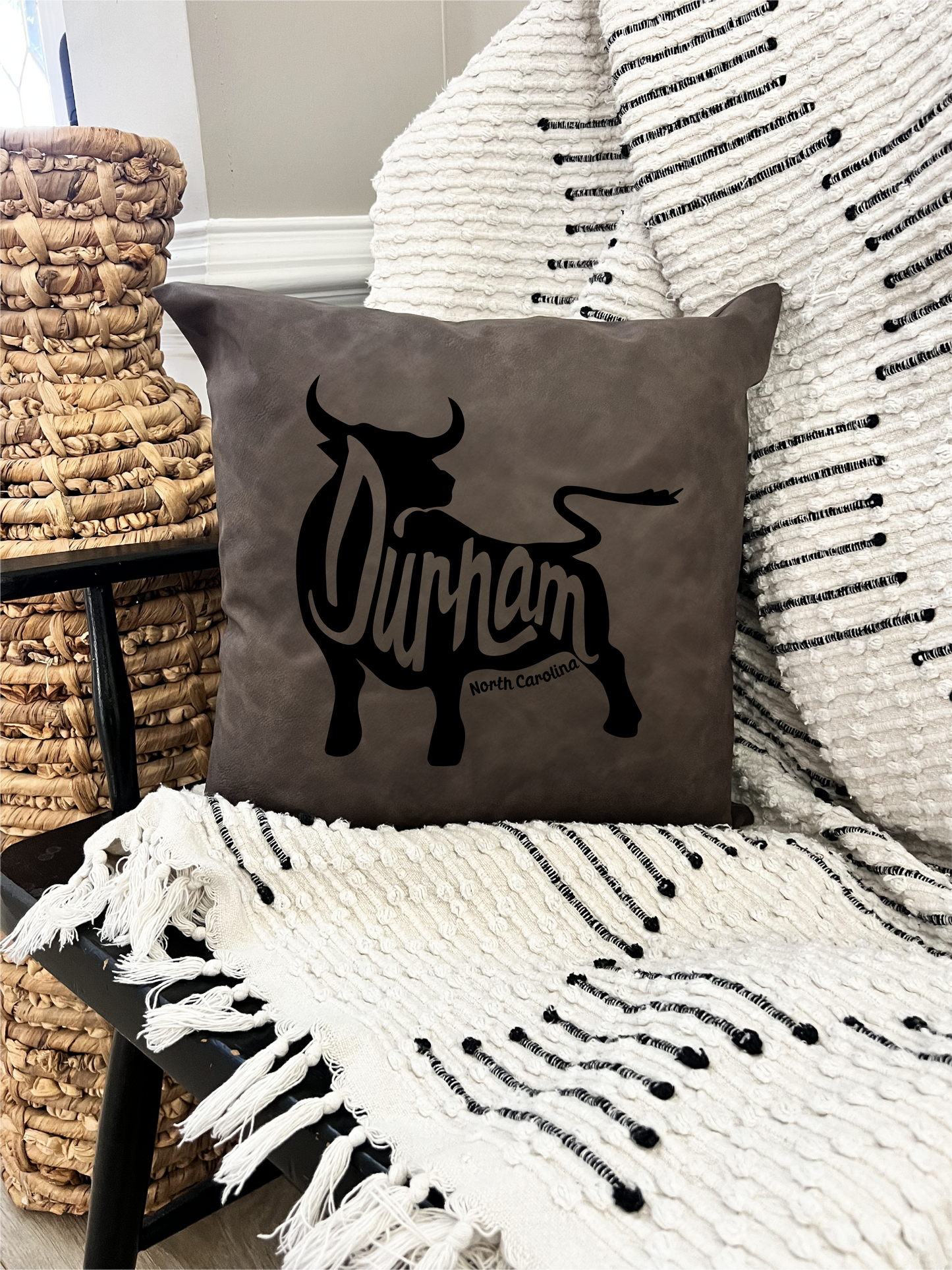 Retro Durham Leather Pillow Gray
