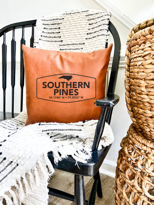 Southern Pines Coordinates Leather Pillow