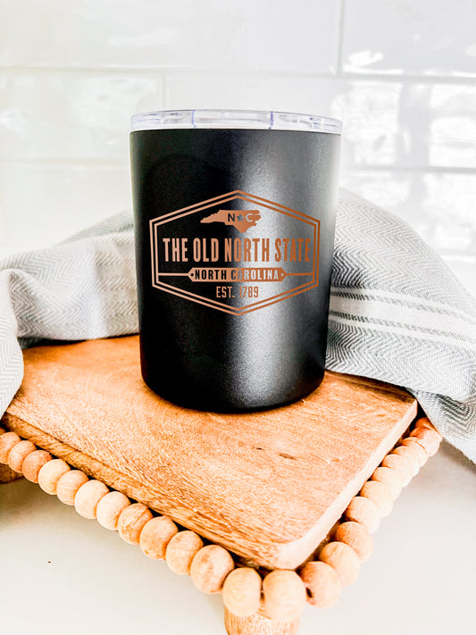 The Old North State Badge Low Ball Tumbler Cream + Black