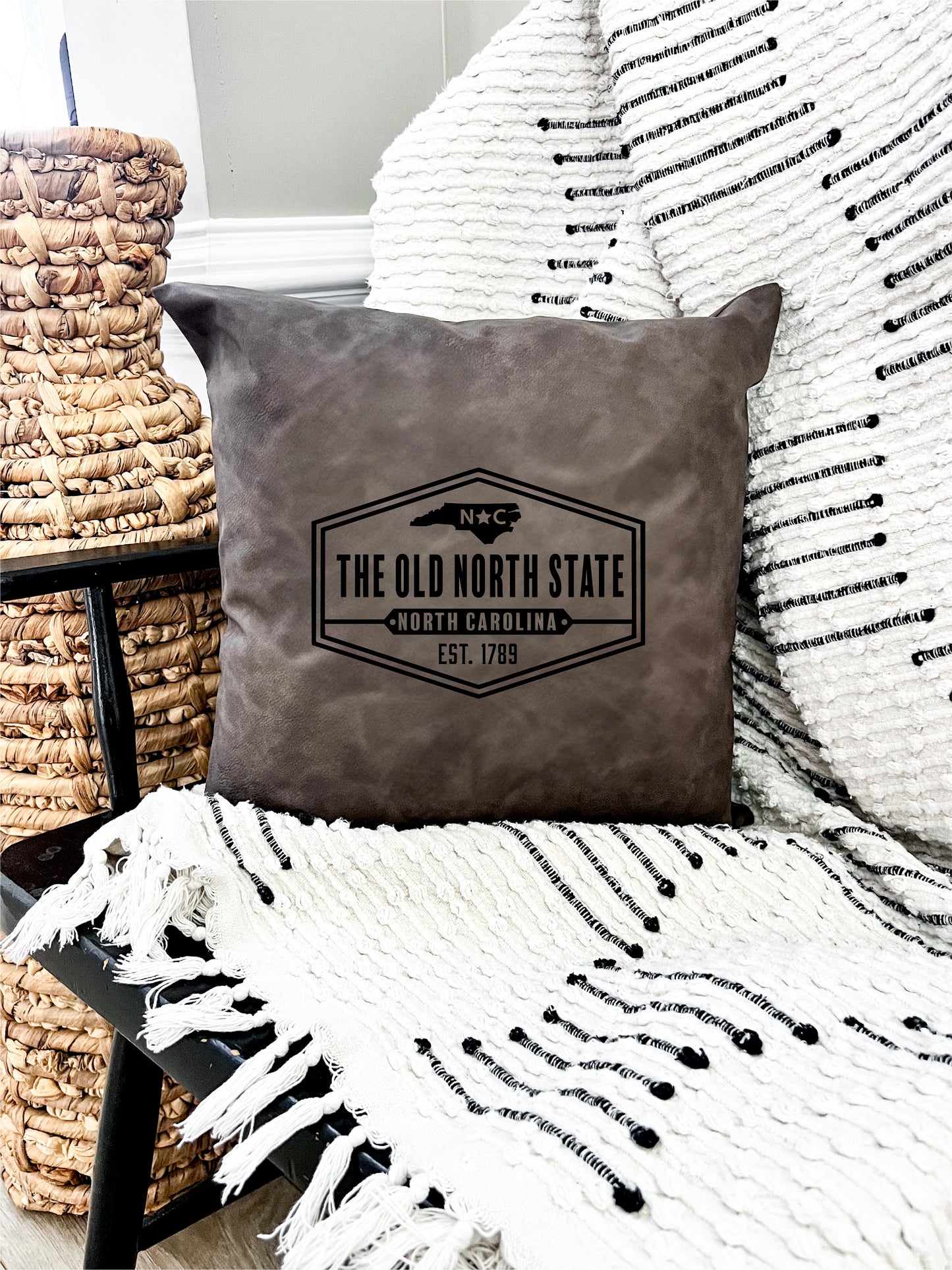 The Old North Carolina Leather Pillow Gray