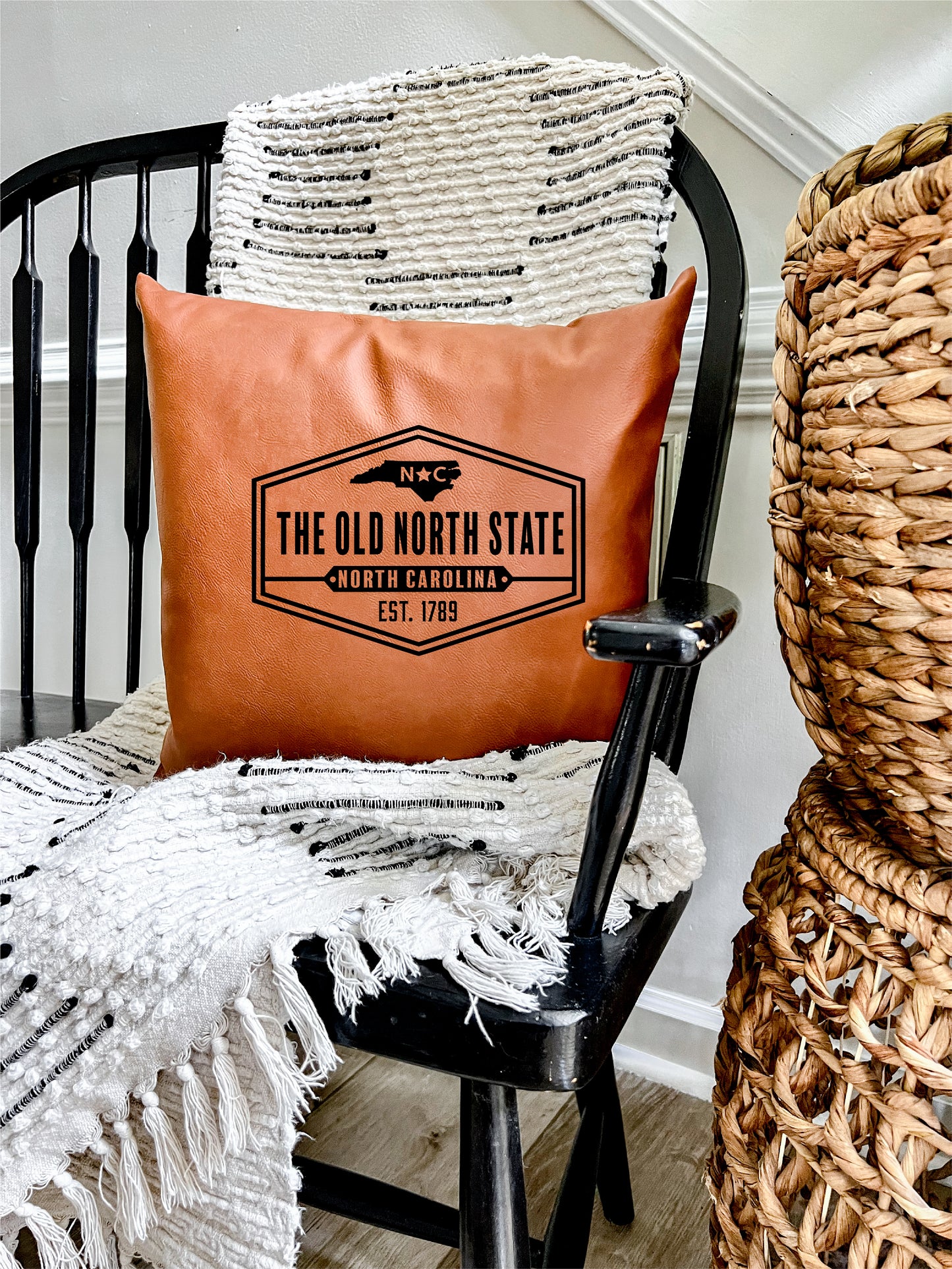 NC Map Leather Pillow Brown