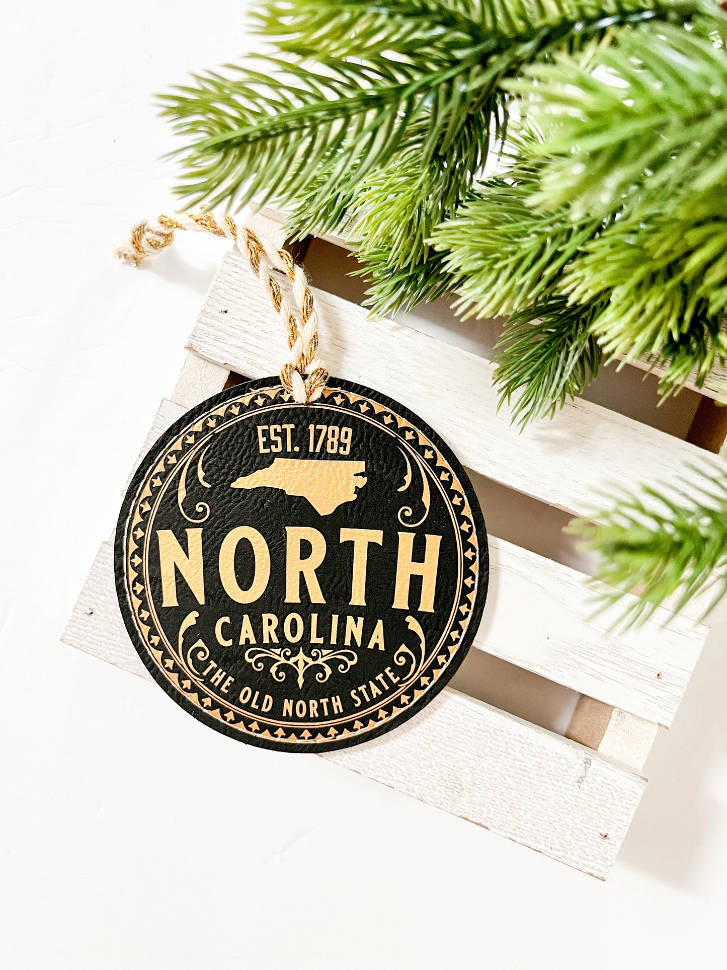 Vintage North Carolina Leather Ornament
