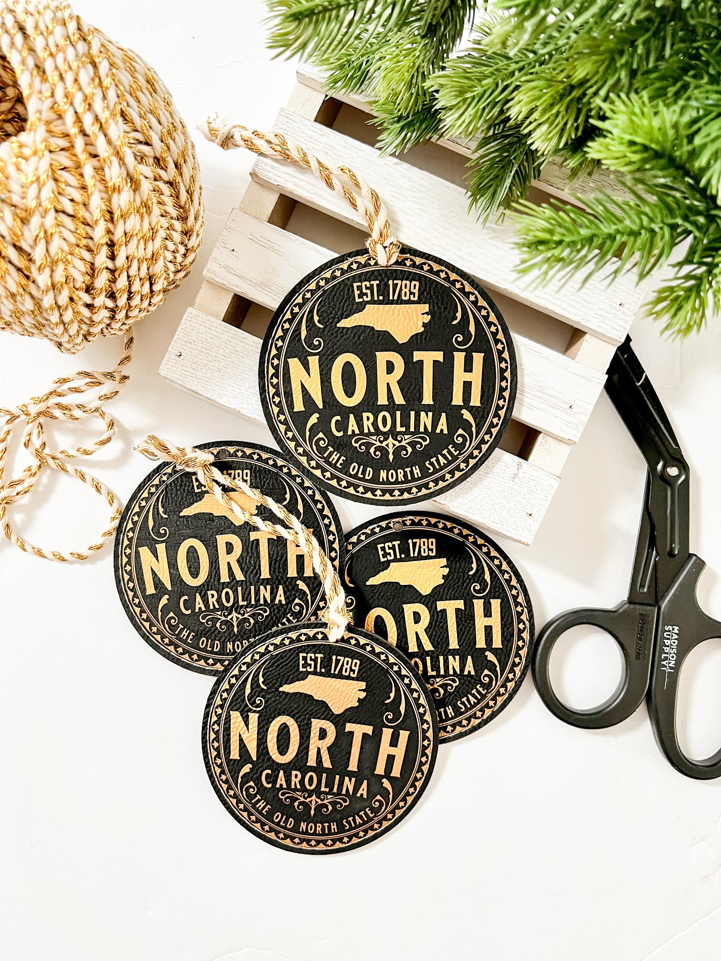 Vintage North Carolina Leather Ornament