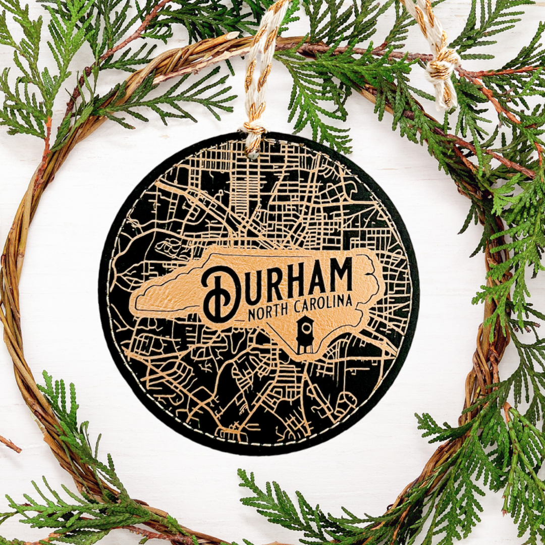 Durham Map Leather Ornament