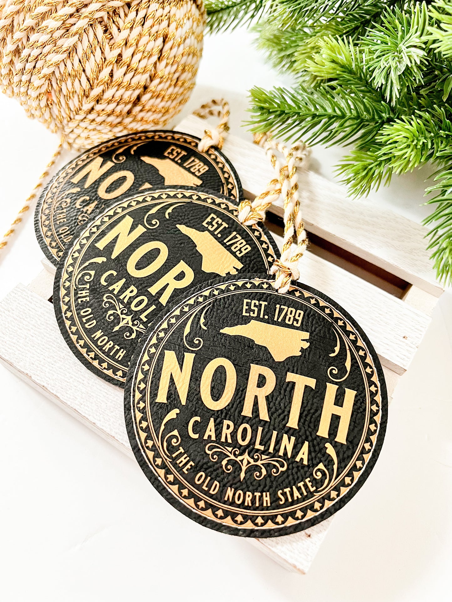 Vintage North Carolina Leather Ornament