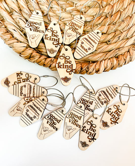 Good Vibes Wooden Vintage Hotel Keychain