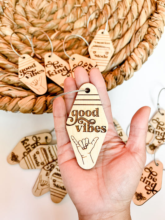 Good Vibes Wooden Vintage Hotel Keychain