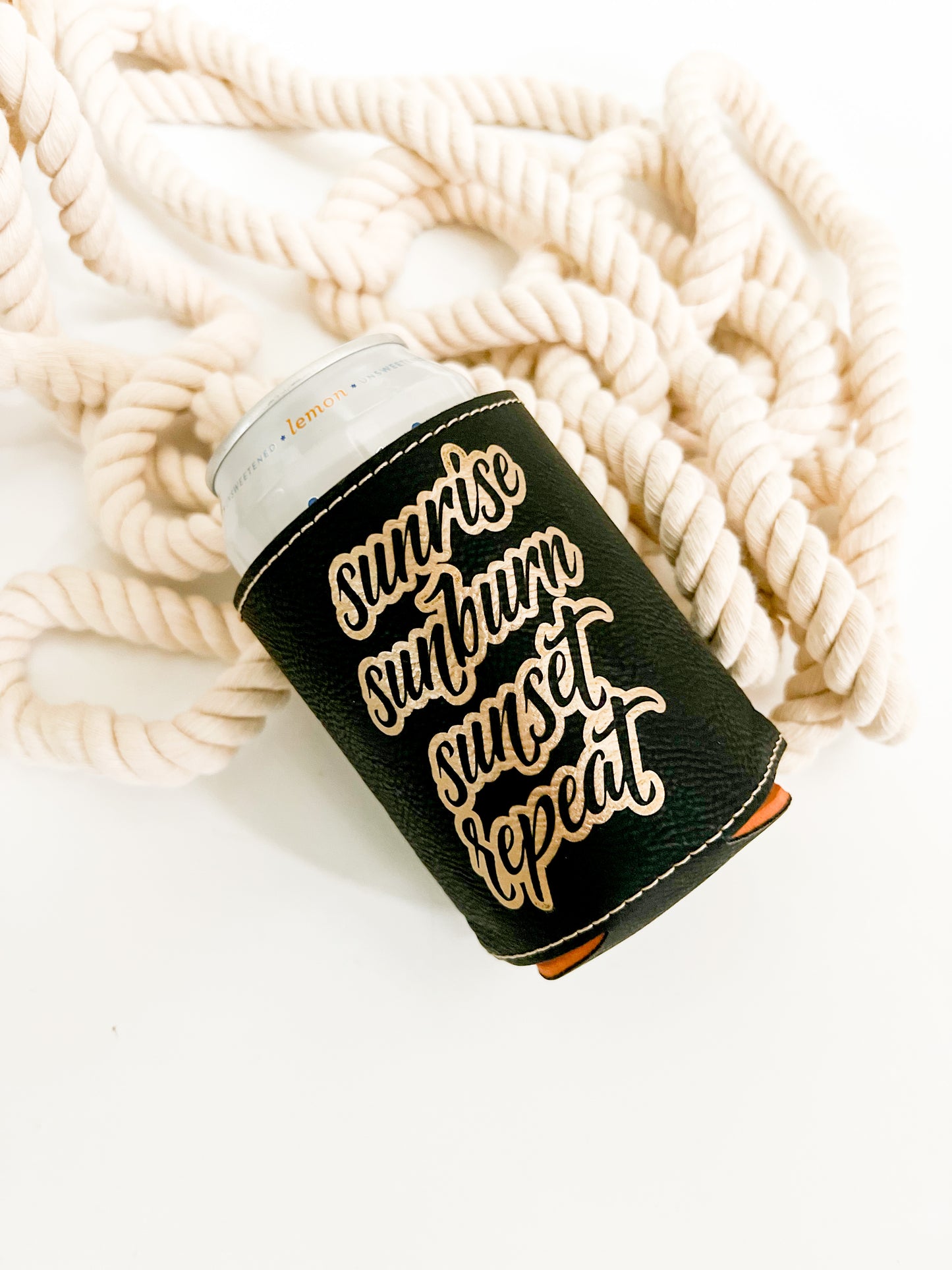 Sunrise Sunburn Sunset Repeat Leather Beverage Holder
