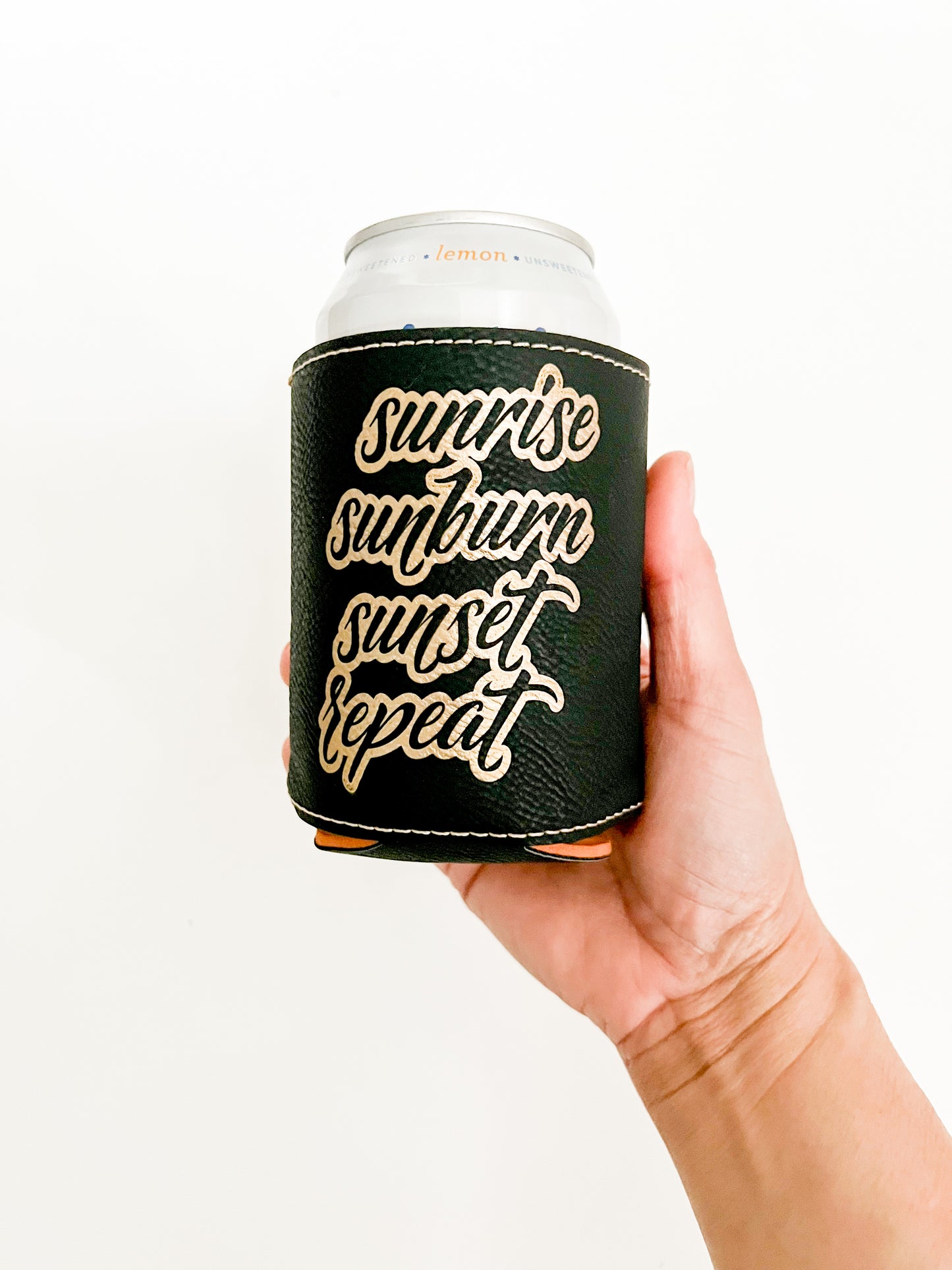 Sunrise Sunburn Sunset Repeat Leather Beverage Holder
