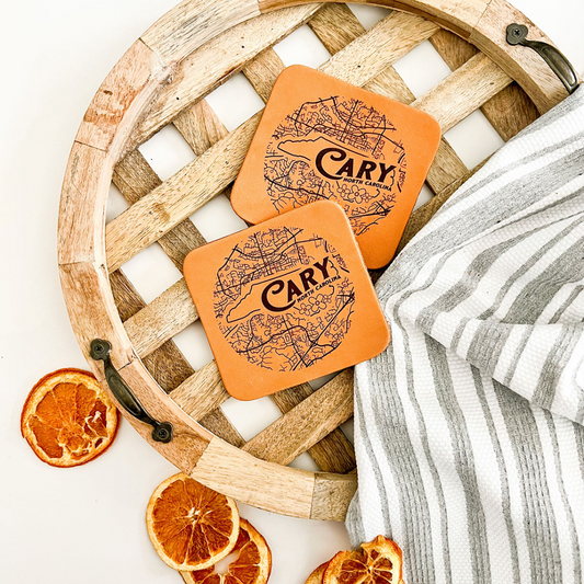 Cary City Map Leather Coaster
