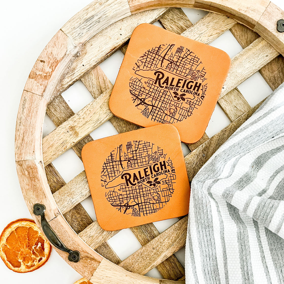 Raleigh City Map Leather Coaster
