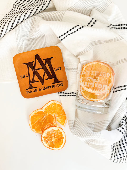 Monogrammed Leather Coaster