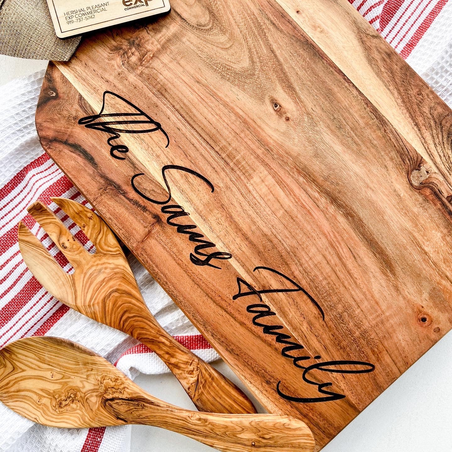 Acacia Wood Artisan Serving Board with Handle