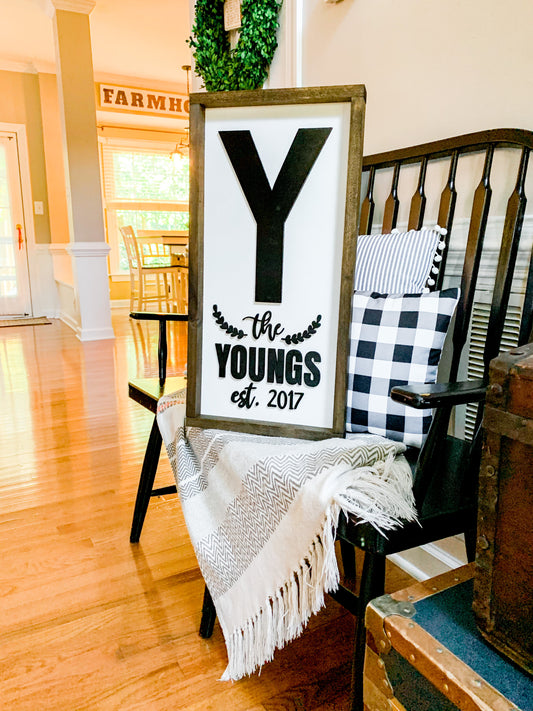 Monogram Family Sign 12”x24”