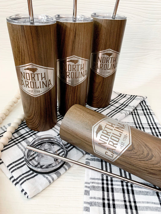North Carolina Woodgrain Skinny Tumbler
