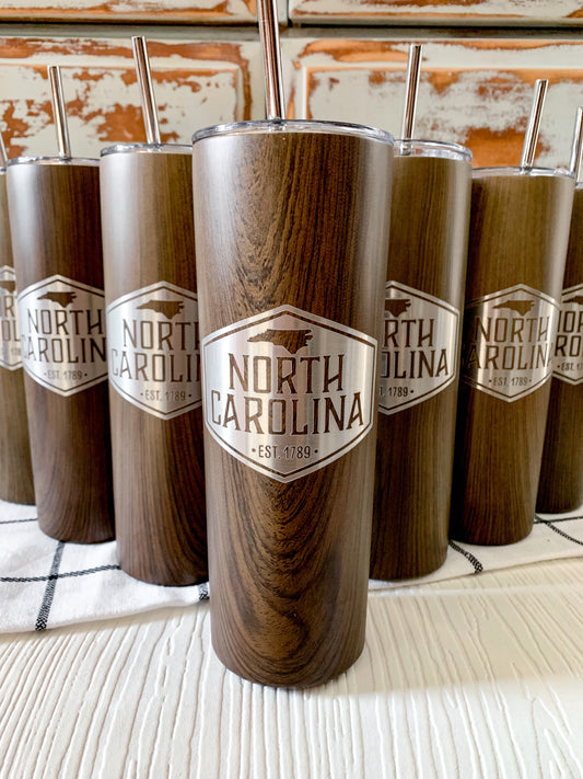 North Carolina Woodgrain Skinny Tumbler