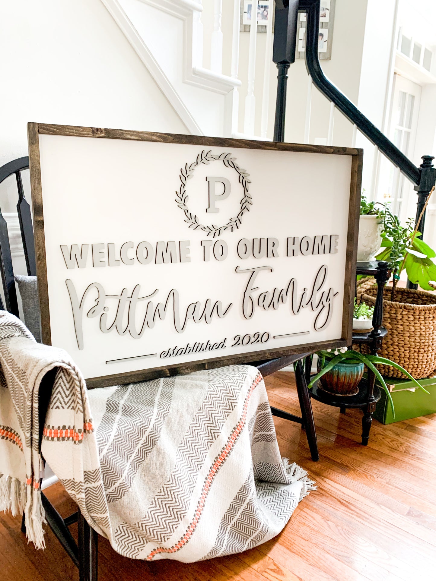 Framed Monogrammed Family Sign 36"x24"