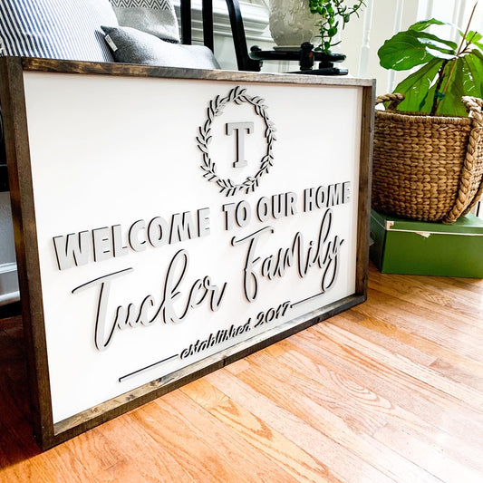 Framed Monogrammed Family Sign 36"x24"