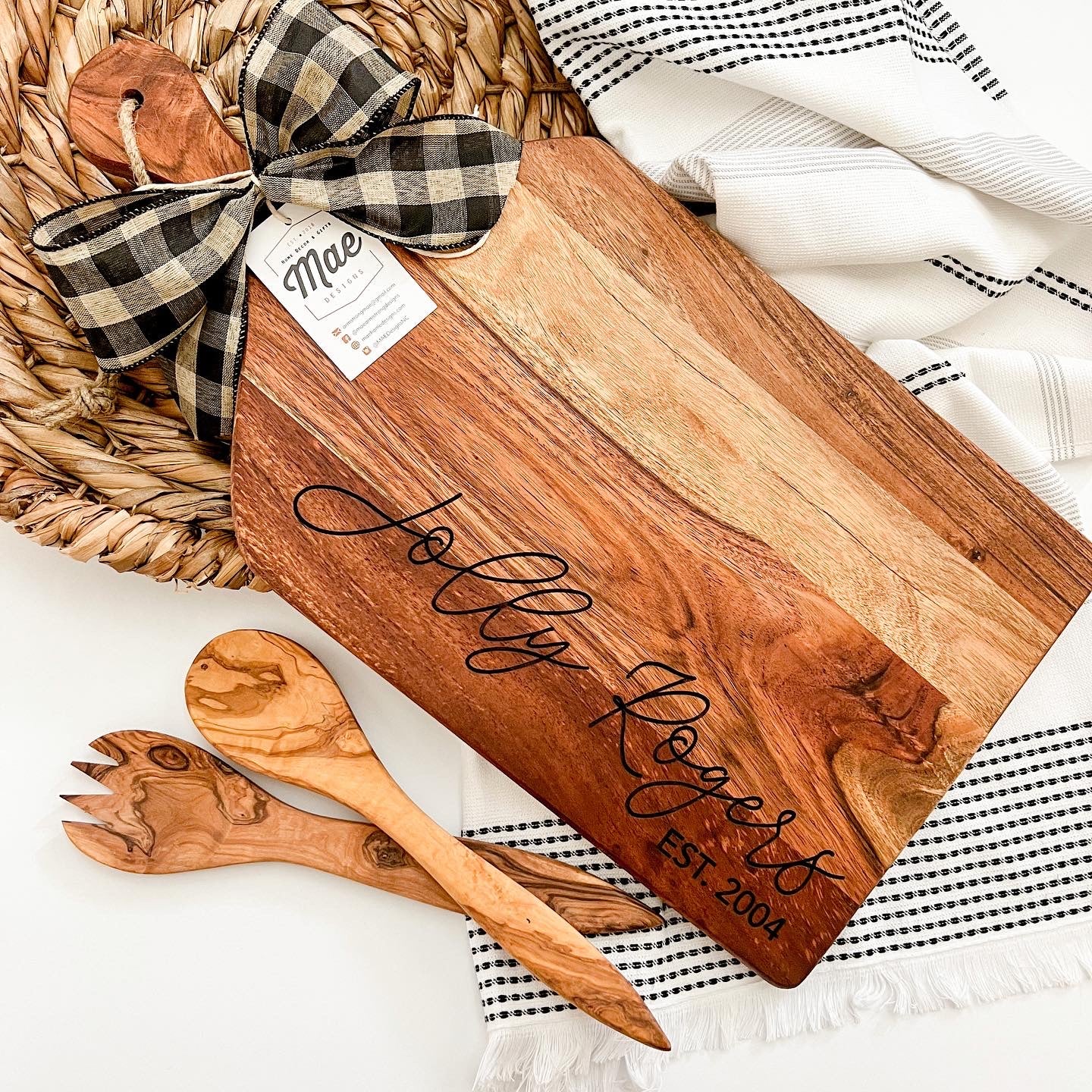 Acacia Wood Artisan Serving Board with Handle