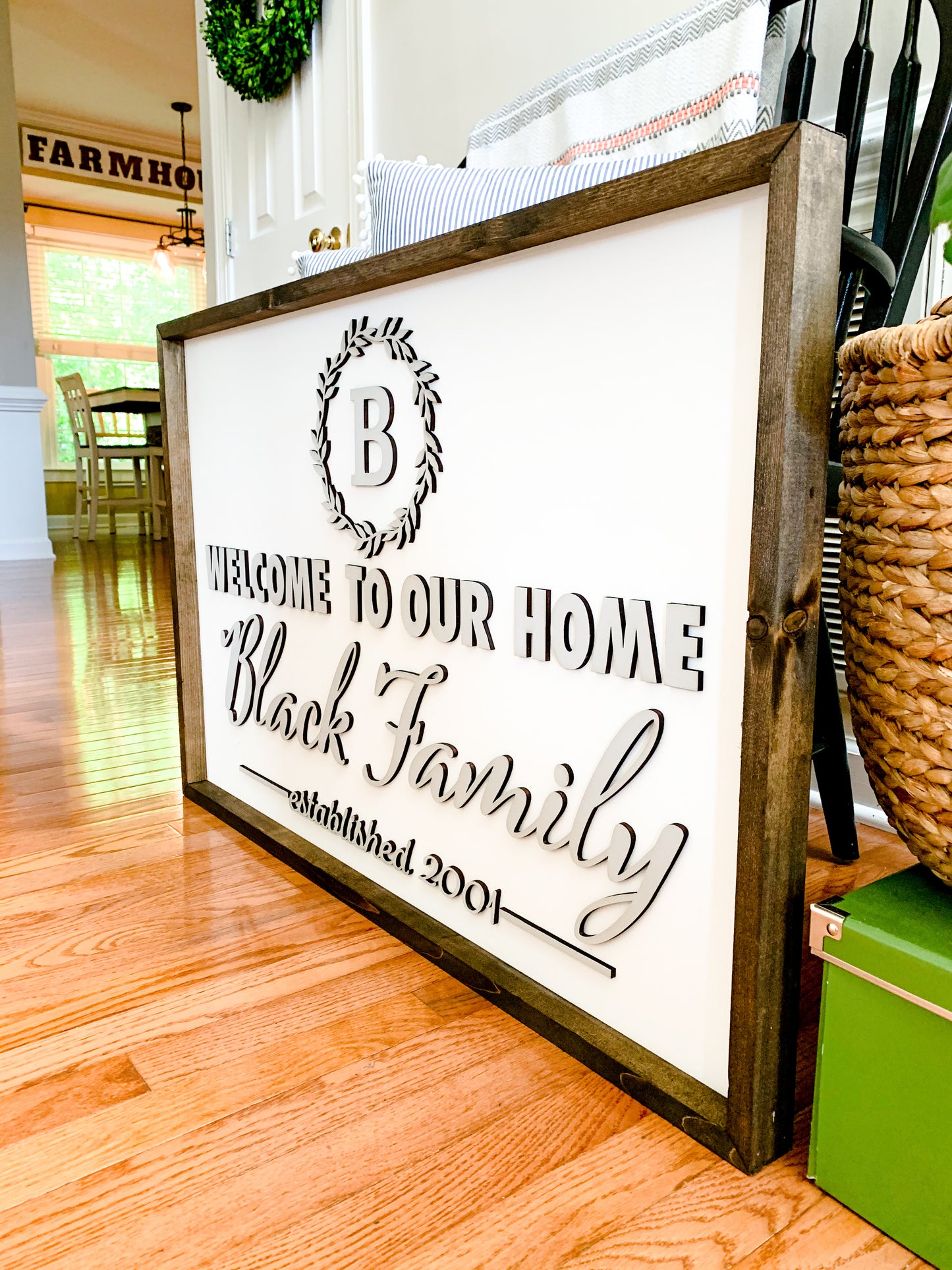 Framed Monogrammed Family Sign 36"x24"