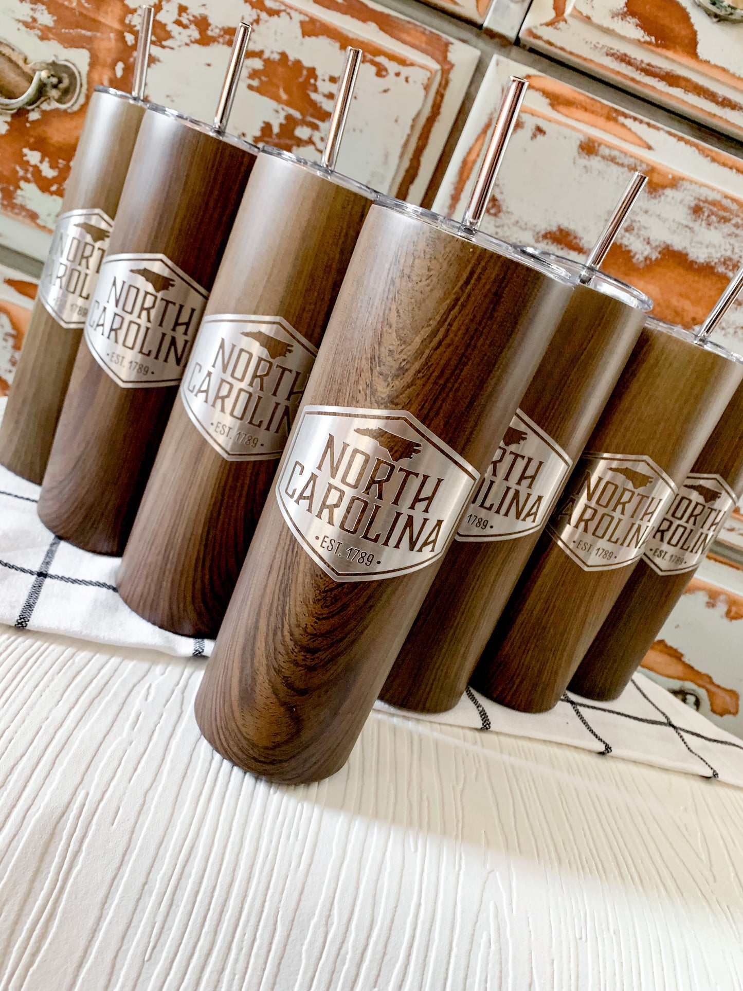 North Carolina Woodgrain Skinny Tumbler